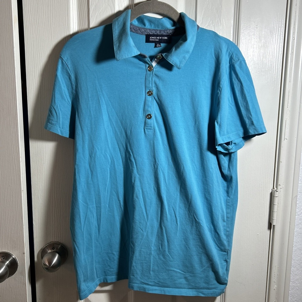 Jones New York Top Womens XL Blue Polo‎ Shirt Short Sleeve Collar Cotton
